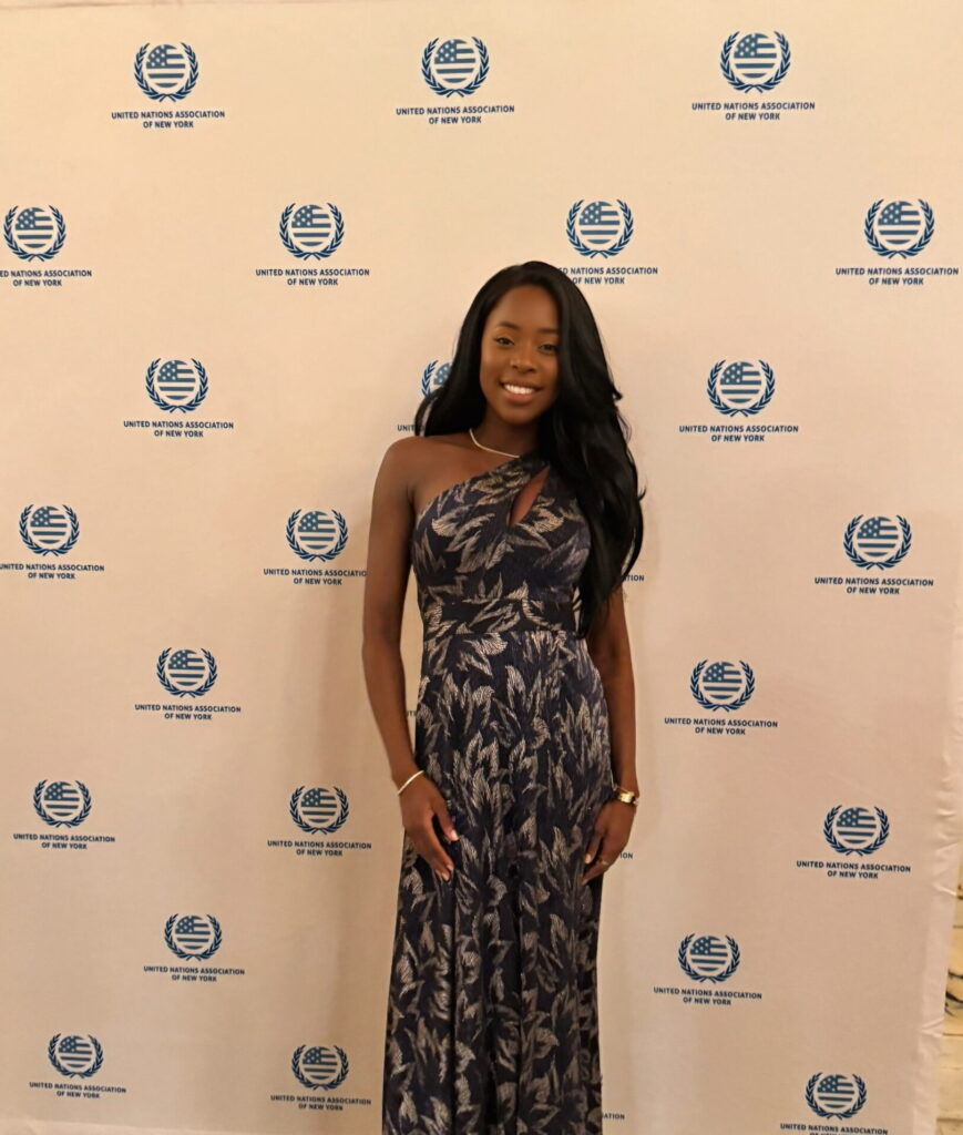 Kia Yusuf at the UN Day Humanitarian Awards Gala, advocating for the foundation’s mission of empowering African women and children